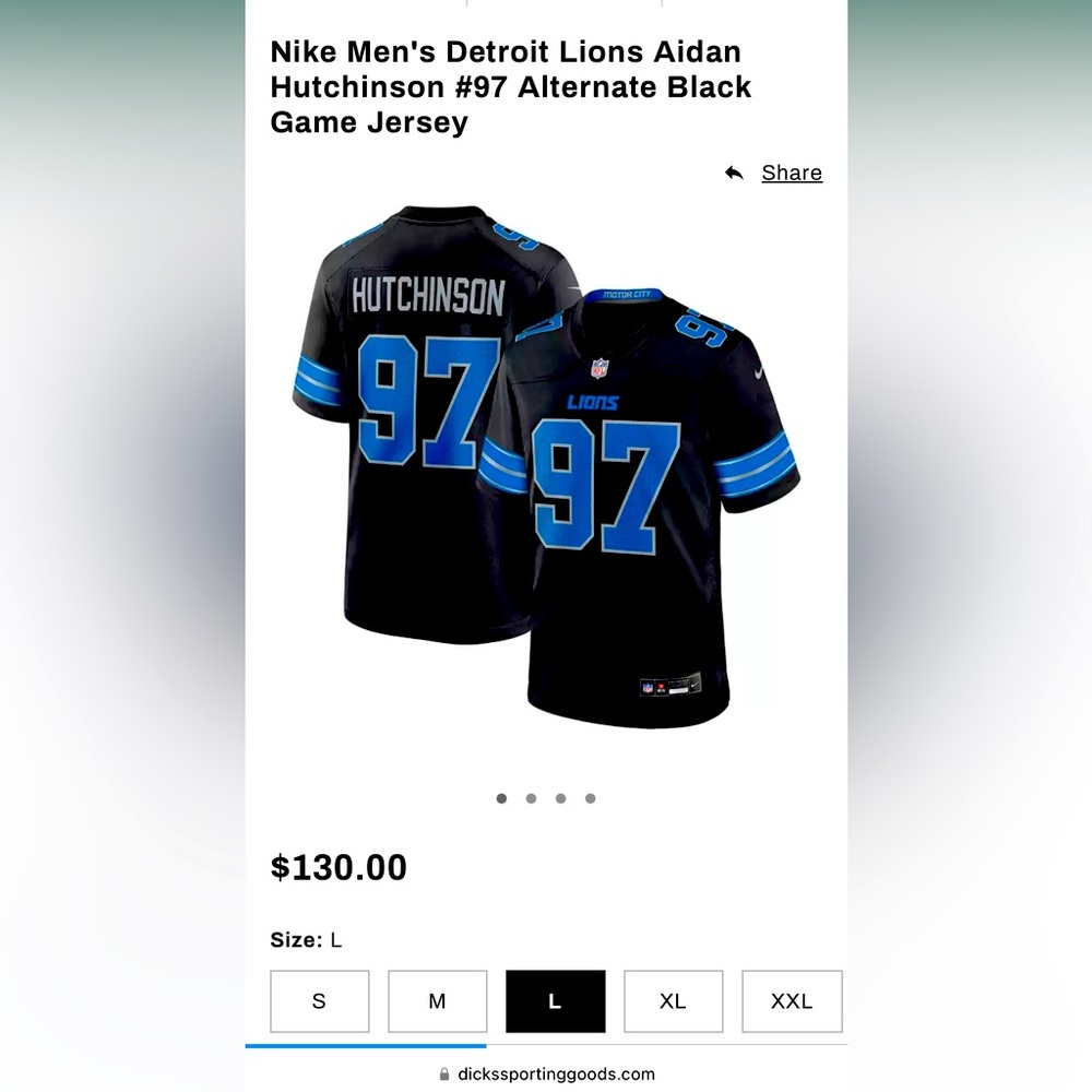 Size youth large lions jersey